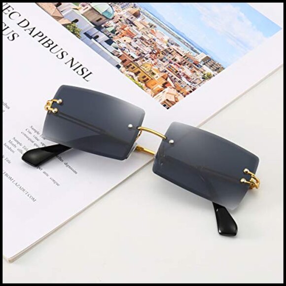 Y2K Rimless Rectangle Sunglasses UV400 Protection Chic Retro Fashion - Picture 6 of 7